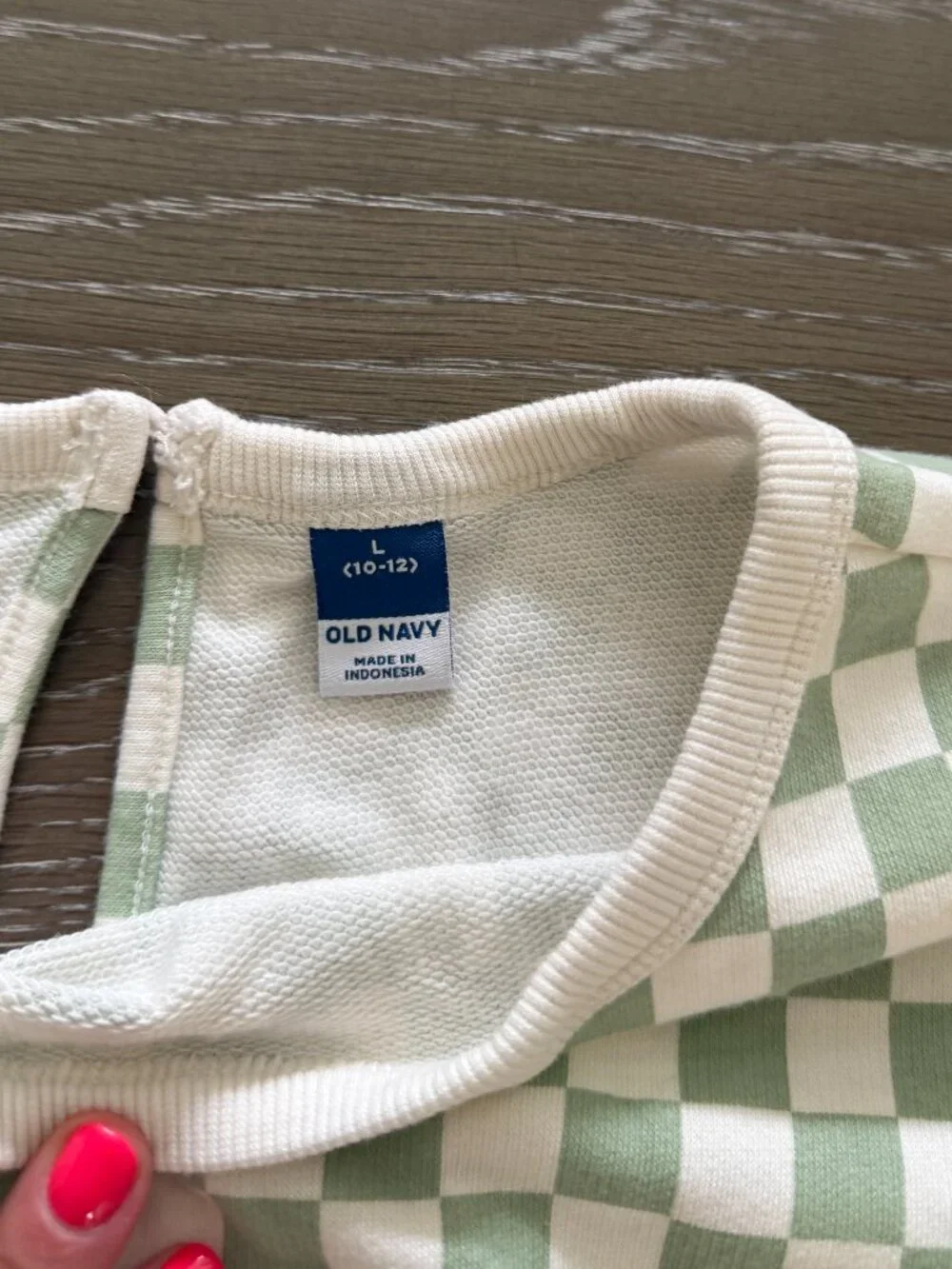 Girls Old Navy green/ivory checkered short romper size large 10/12